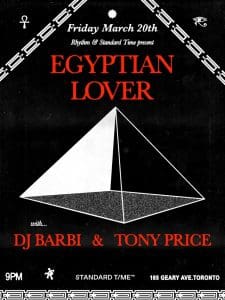 Egyptian Lover, Tony Price and DJ Barbi presented by Rhythm x Standard Time