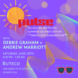 Pulse – Dj Debbie Graham and Andrew MarriottStep into Pulse, Atlanta’s gathering for deep, soulful, and Afro-infused house. This is a night for those who move to rhythm, connect through sound, and exp